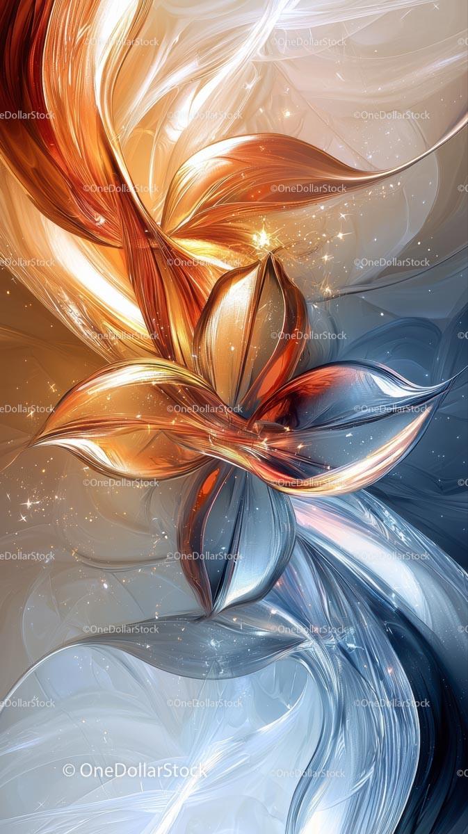 Abstract Flowing Shapes with Metallic Textures and Luminous Effects