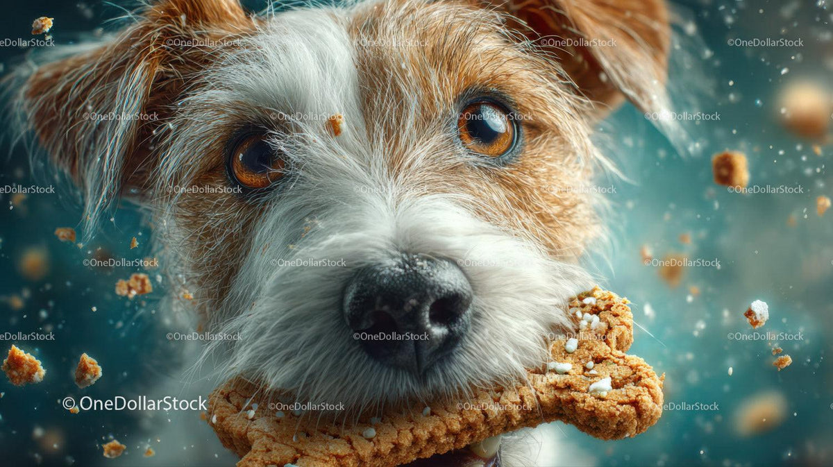 Close-up of Cute Wet Puppy with Cookie and Bright Eyes