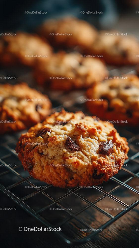 Freshly Baked Chocolate Chip Cookies on Cooling Rack Stock Photo Bundle preview 39