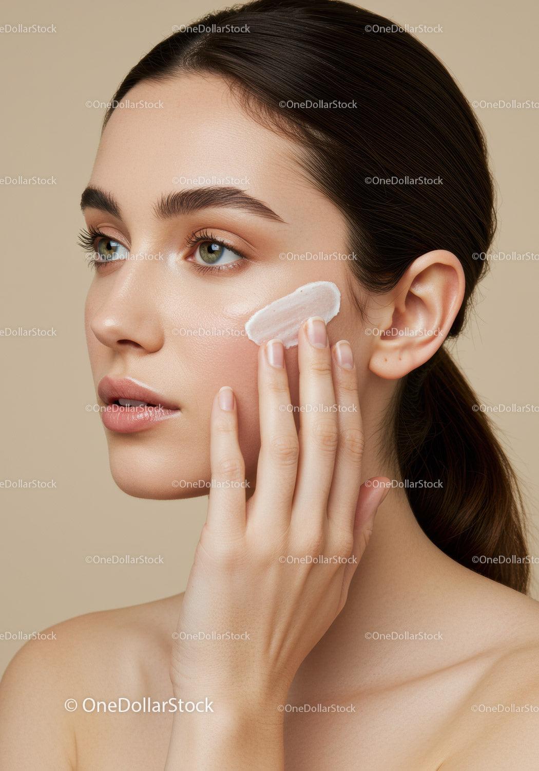 Close-up of Young Woman Applying Face Cream for Skincare Routine
