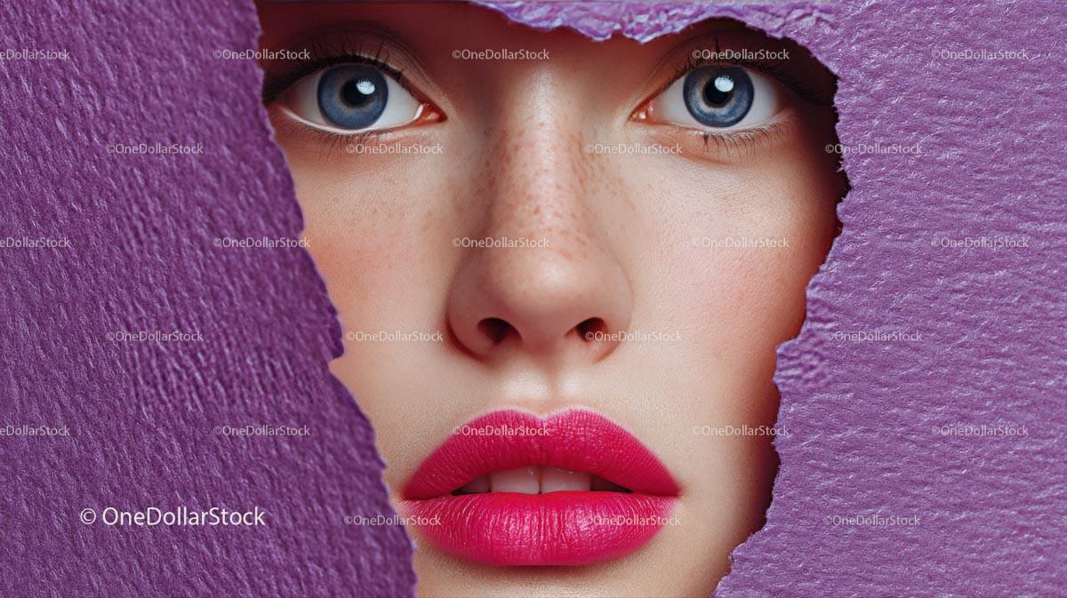 Close-Up Portrait of a Glamorous Model with Pink Lipstick 35 JPG Files digital asset preview
