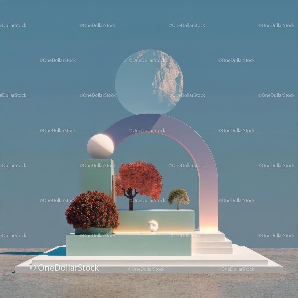 Futuristic Abstract Landscape with Vibrant Red Trees Stock Photo Bundle preview 32