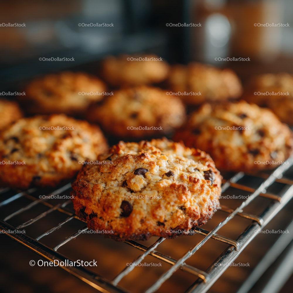 Freshly Baked Chocolate Chip Cookies on Cooling Rack Stock Photo Bundle preview 5