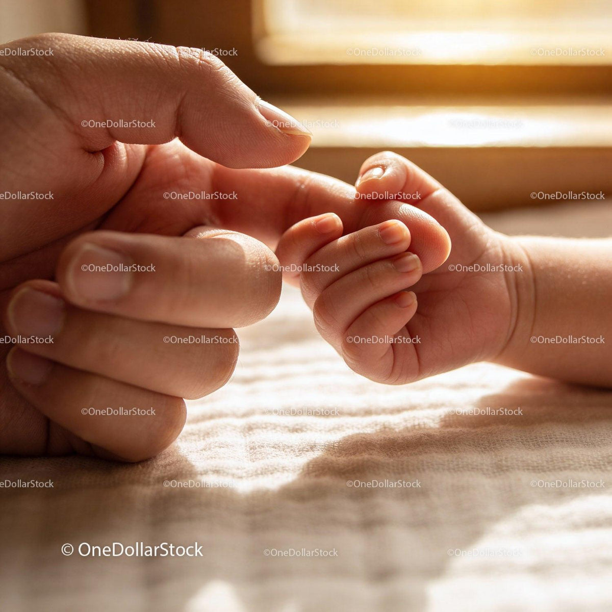 Parent and Newborn Holding Hands Tenderly
