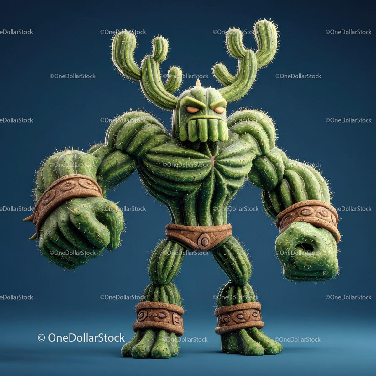 Vibrant Green Anthropomorphic Cactus Character with Muscular Build Stock Photo Bundle preview 17