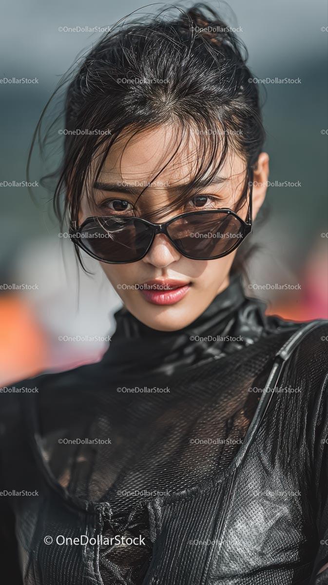 Confident Young Woman in Stylish Black Outfit and Sunglasses Stock Photo Bundle preview 24