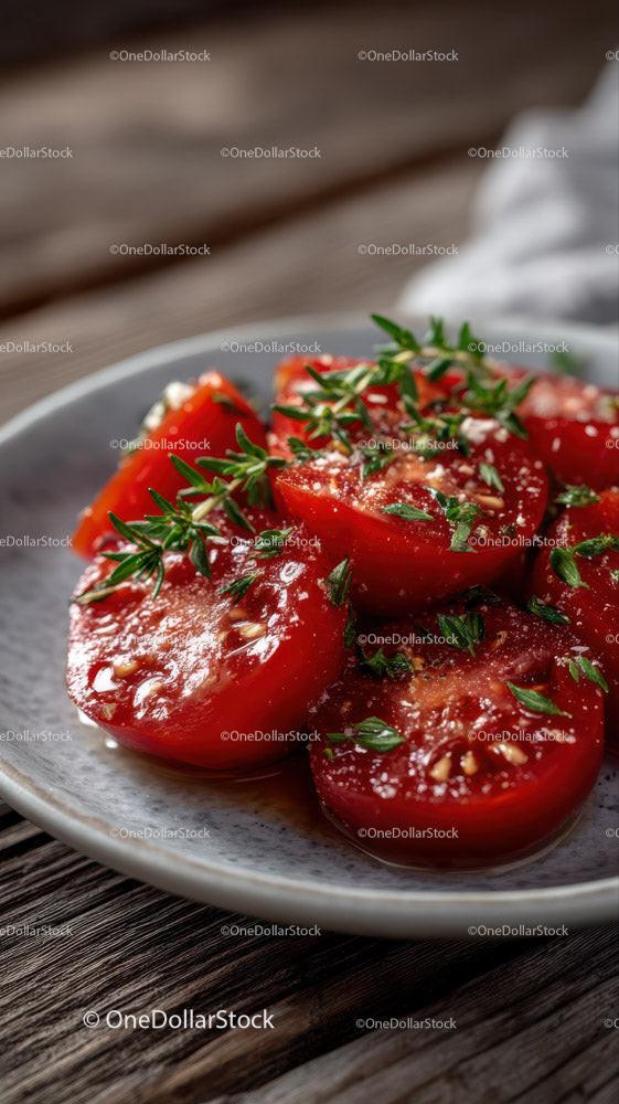 Delicious Cherry Tomato Toast with Fresh Herbs in Outdoor Setting Stock Photo Bundle preview 7