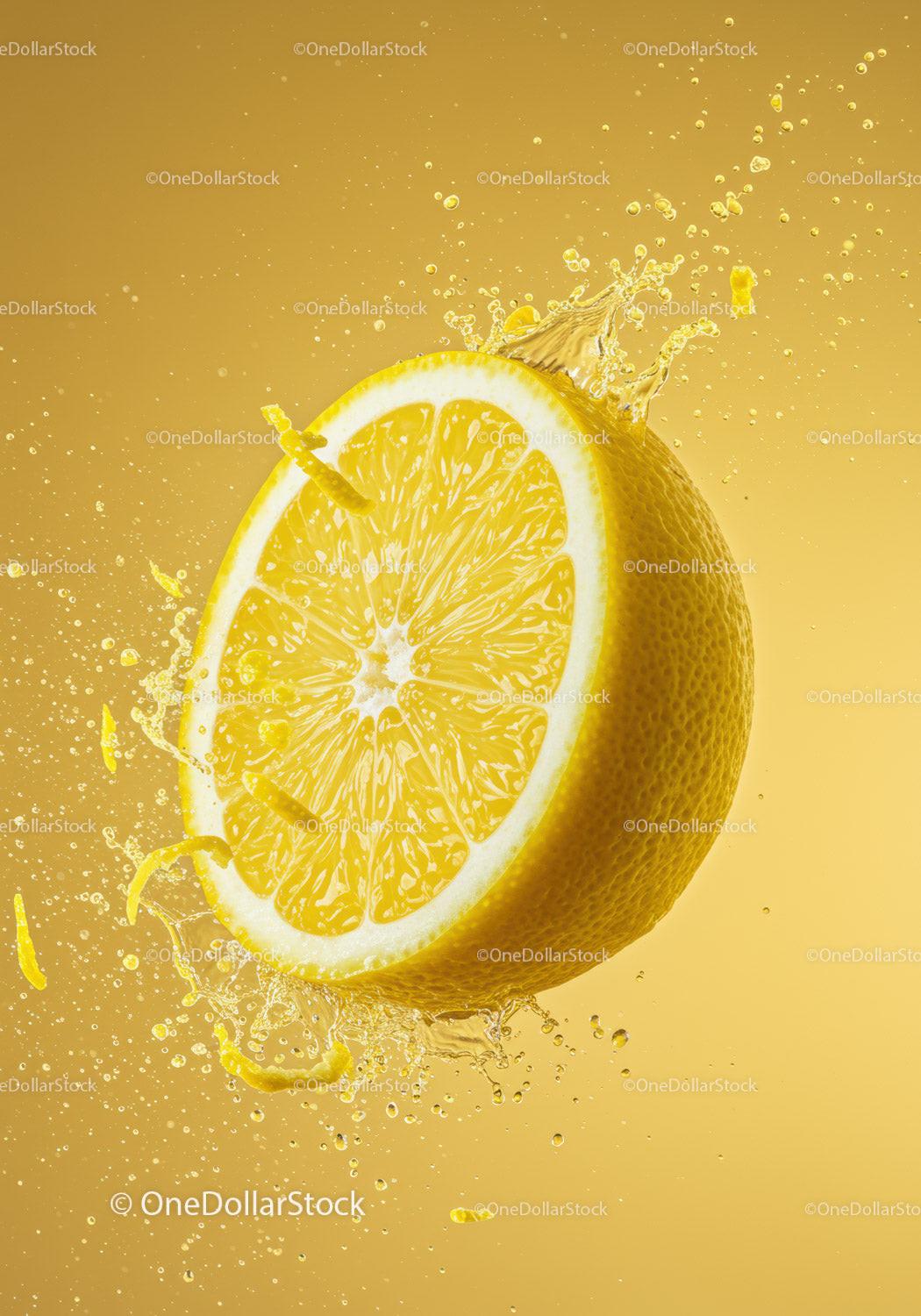 Fresh Lemon Slice Splashing in Vibrant Yellow Liquid