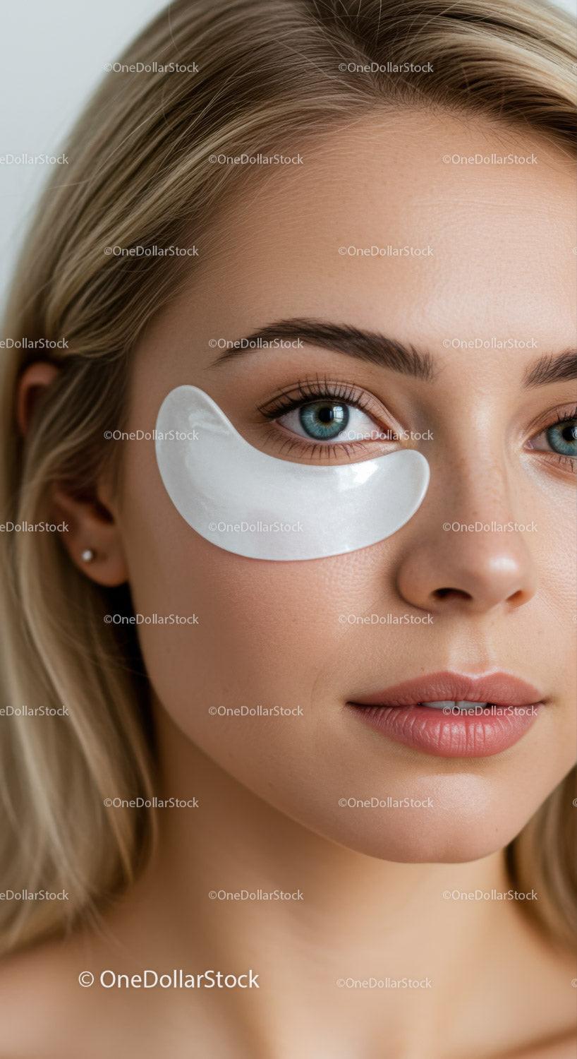 Close-up of Woman with Under-eye Skincare Patch for Beauty and Skin Care