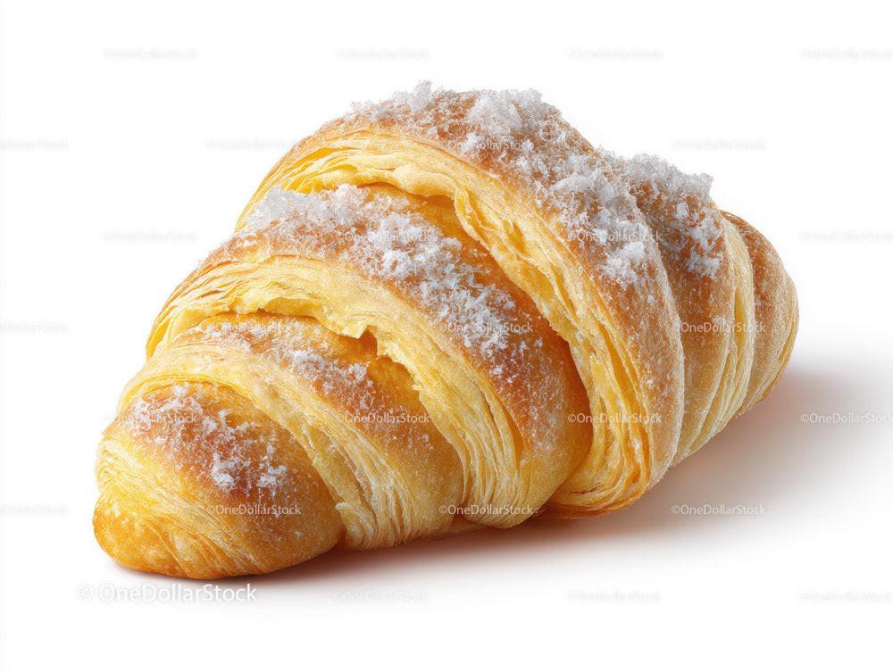 Golden Croissant with Powdered Sugar on White Background Stock Photo Bundle preview 6