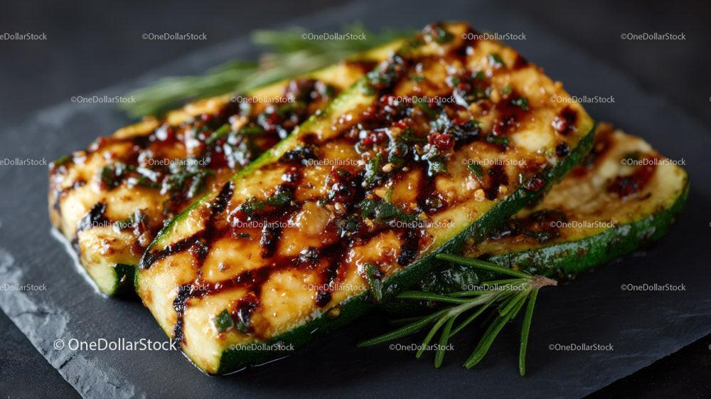 Grilled Zucchini Slices on Black Slate Plate with Char Marks Stock Photo Bundle preview 6