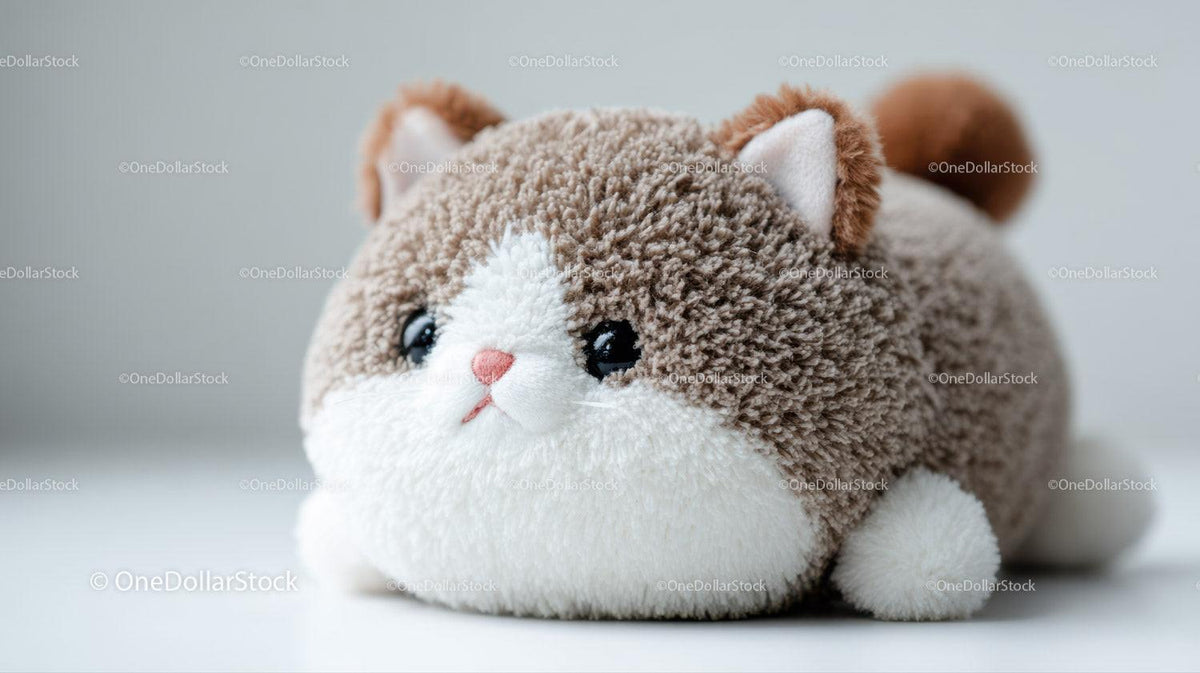 Cute Plush Cat Toy with Large Black Eyes and Pink Nose Stock Photo Bundle preview 28