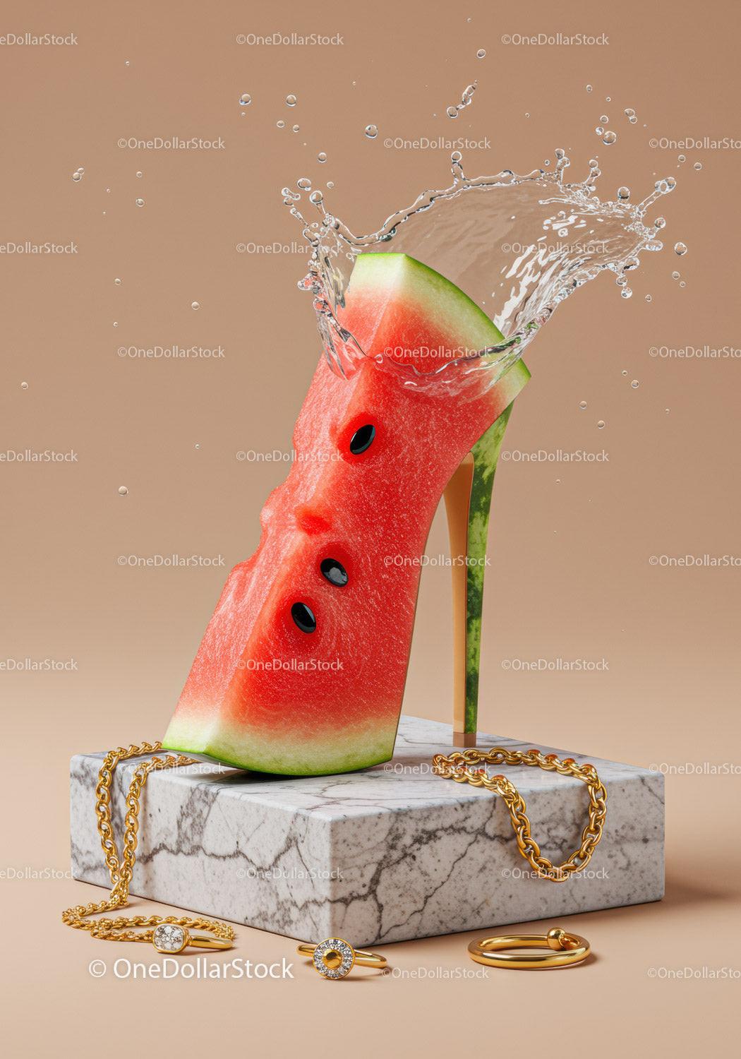 Creative watermelon high heel with water splash