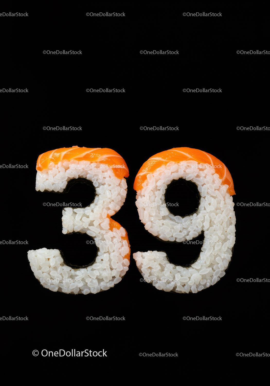 Numbers 39 Made From Sushi Rice And Salmon