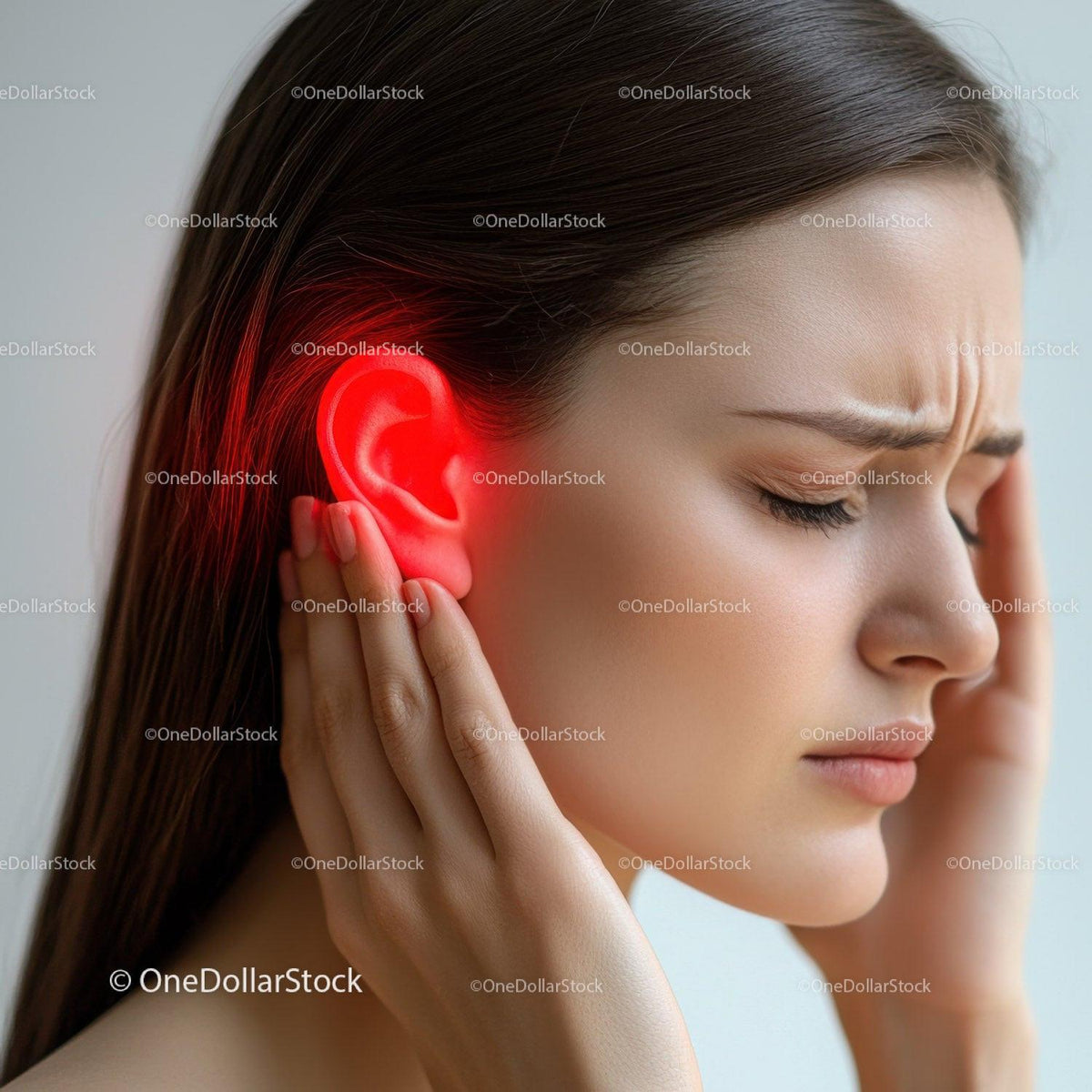 Woman Experiencing Ear Pain or Infection in Close-Up