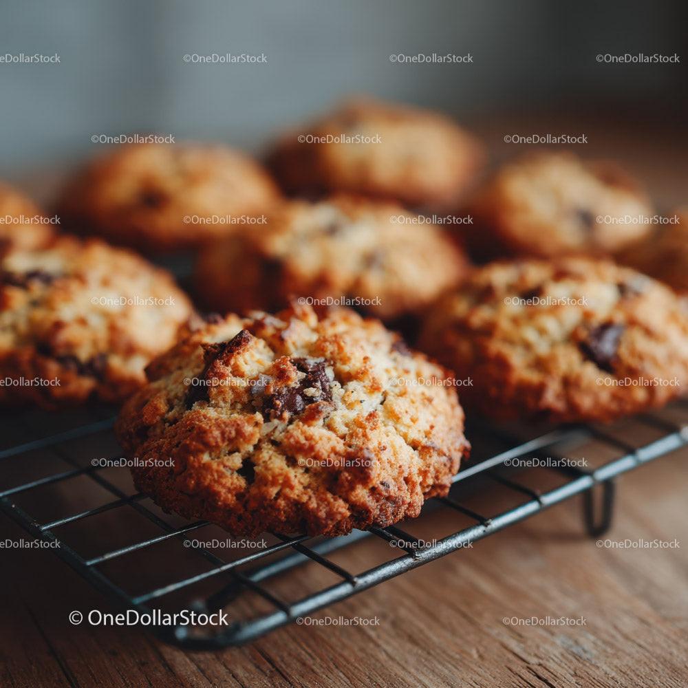 Freshly Baked Chocolate Chip Cookies on Cooling Rack Stock Photo Bundle preview 28