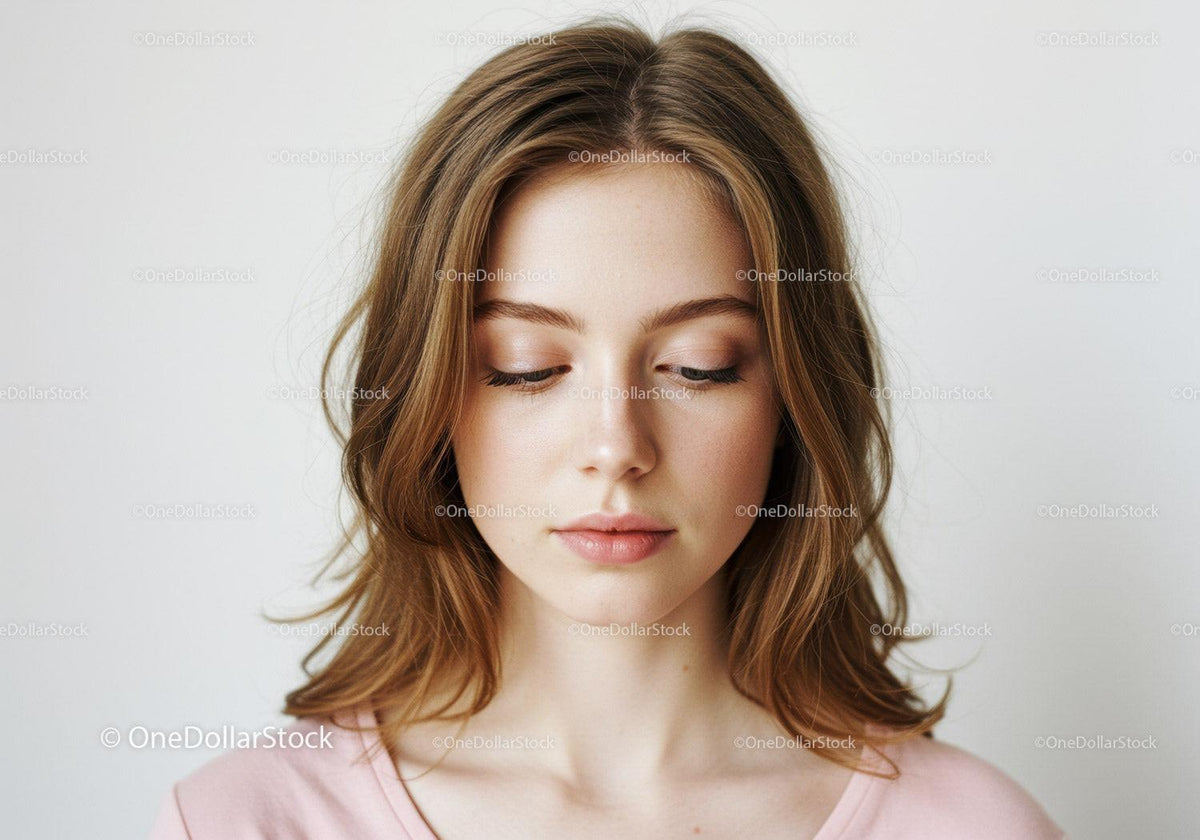 Portrait of a Young Woman with Light Brown Hair and Soft Makeup