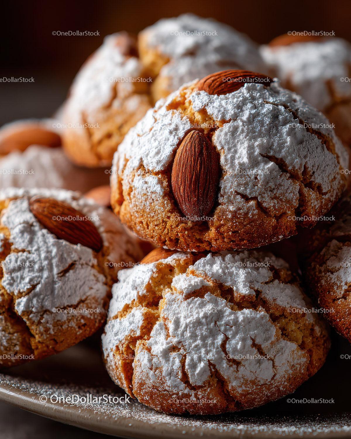 Golden Cream Puffs with Powdered Sugar and Almond Garnish for Dessert Stock Photo Bundle preview 20