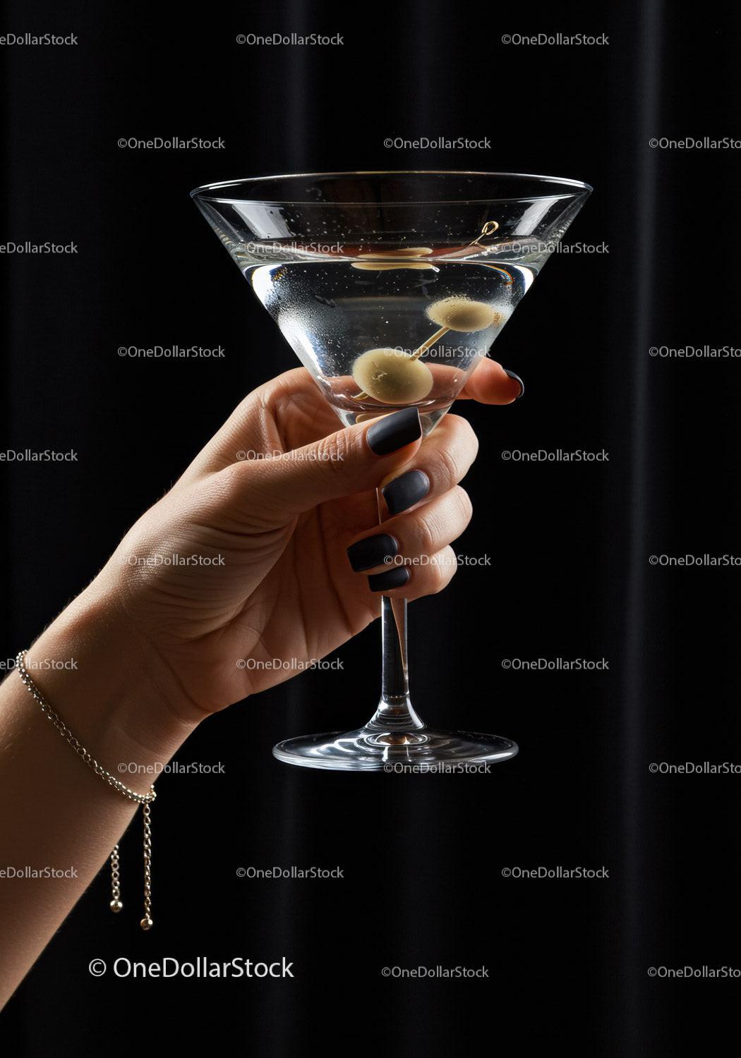 Woman Holding Classic Martini Glass with Olives