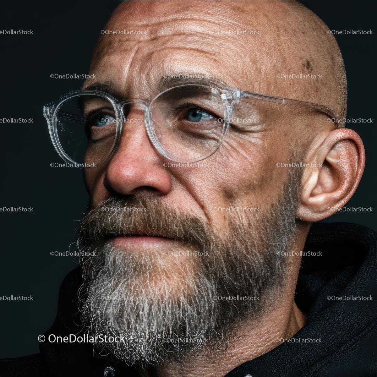 Mature Man with Glasses and a Thoughtful Expression in Portrait Stock Photo Bundle preview 29