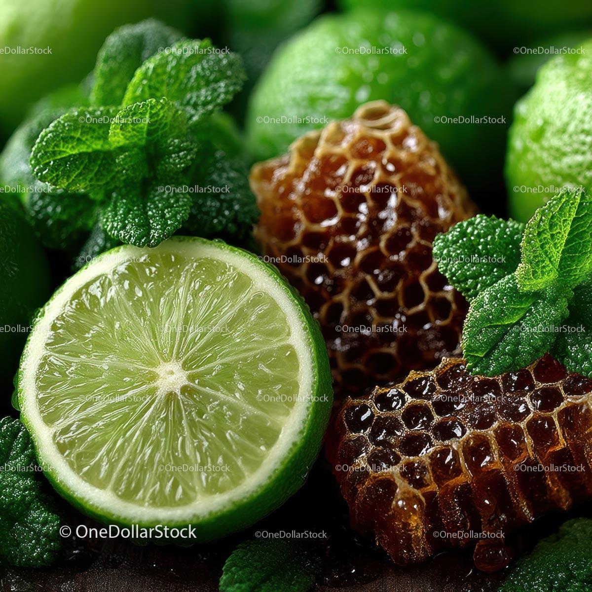 Fresh Limes, Mint Leaves and Honeycomb for Delicious Recipes Stock Photo Bundle preview 15