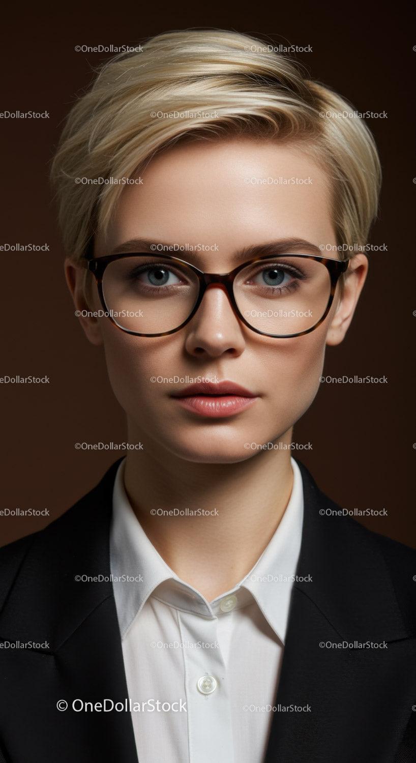 Confident Female Business Professional with Stylish Glasses