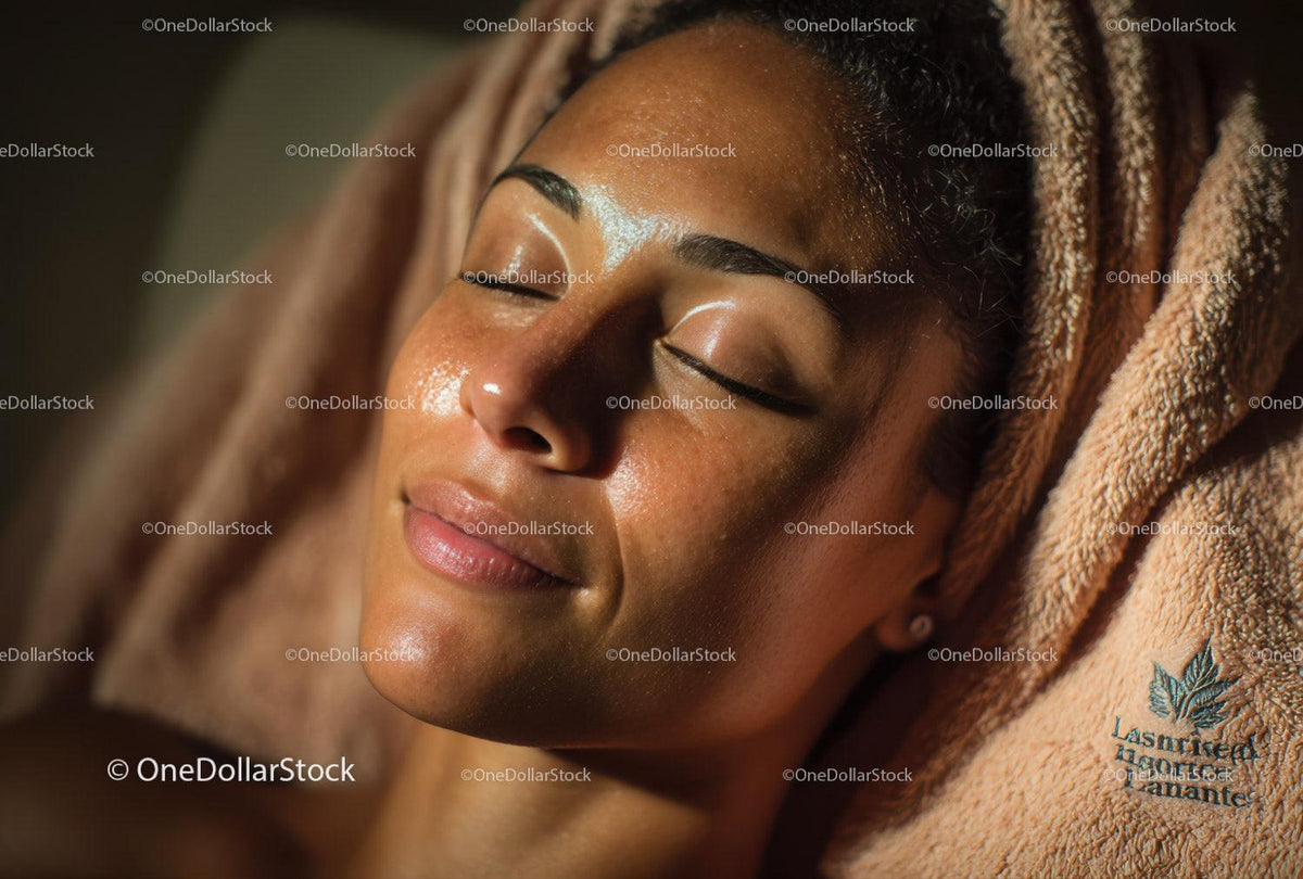Relaxing Woman with Glowing Skin During Facial Treatment