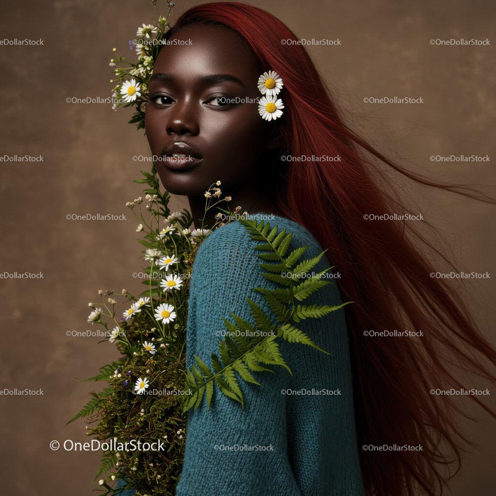 Beautiful Woman with Red Hair and Daisy Floral Accessories