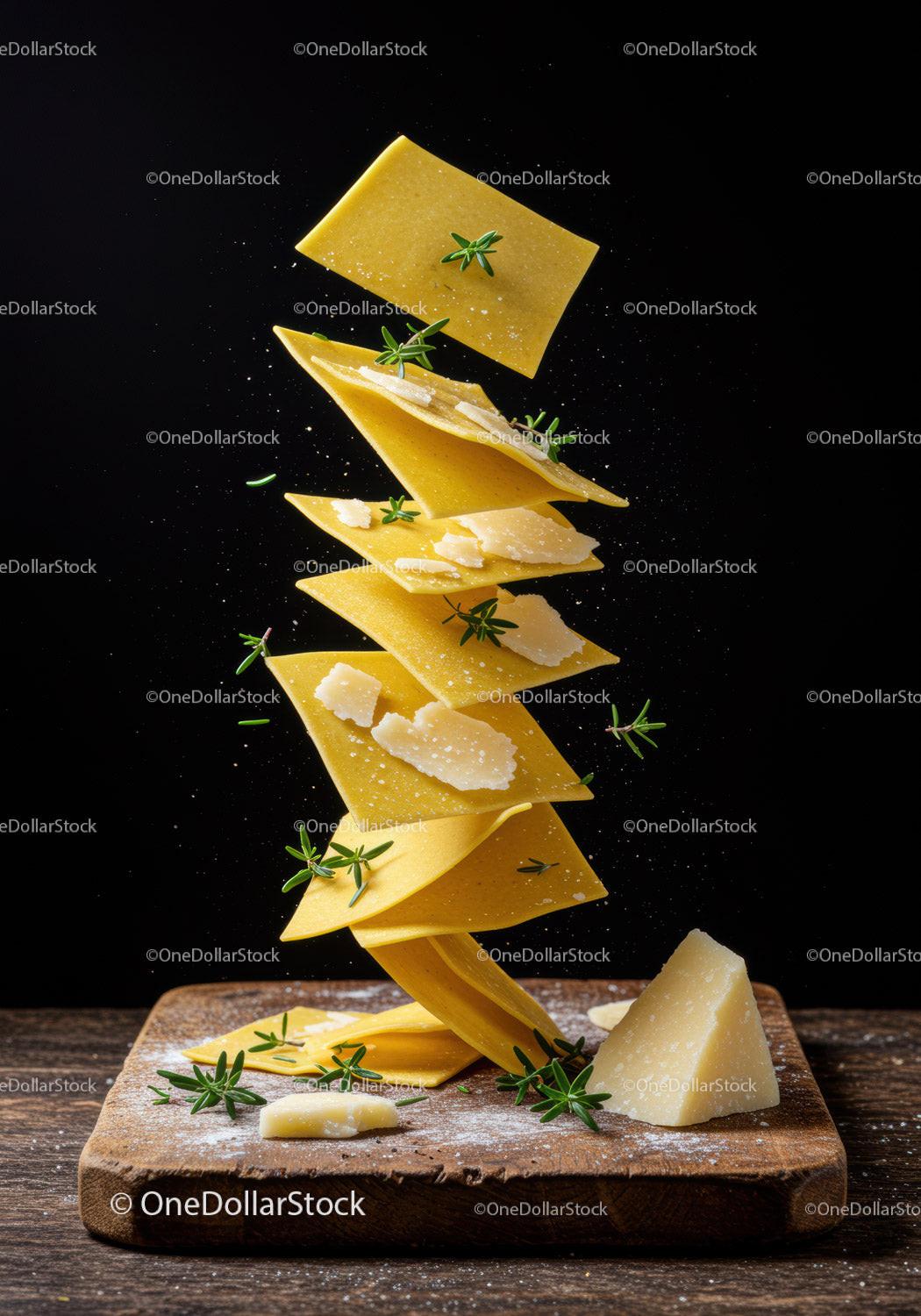 Floating lasagna sheets with parmesan and herbs