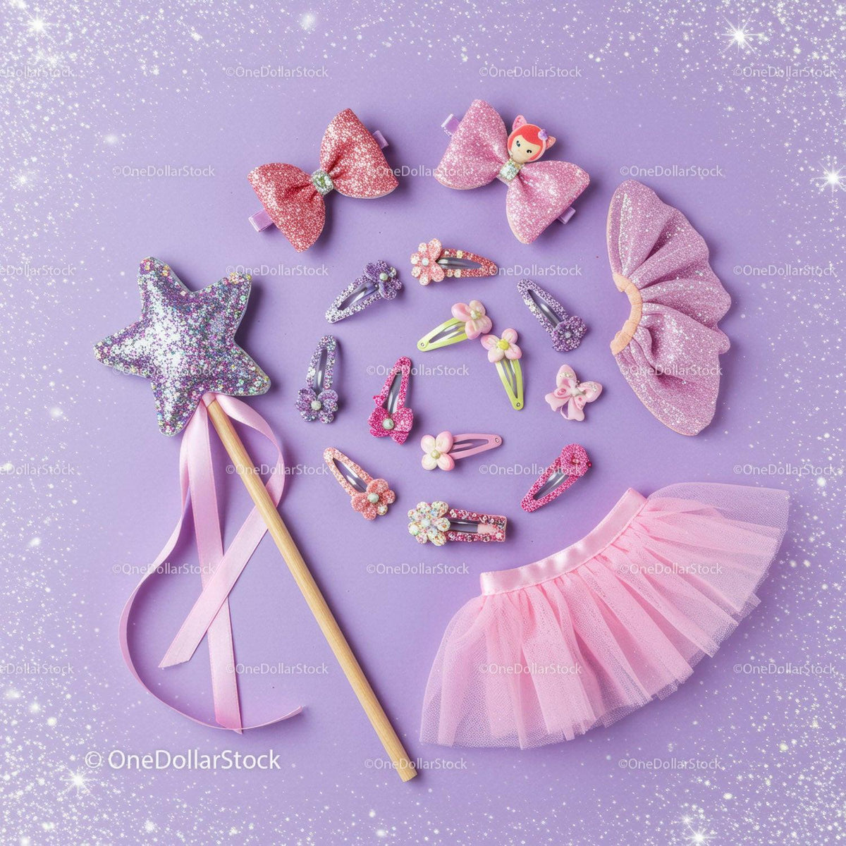 Girls Pink and Purple Glitter Hair Accessories Set