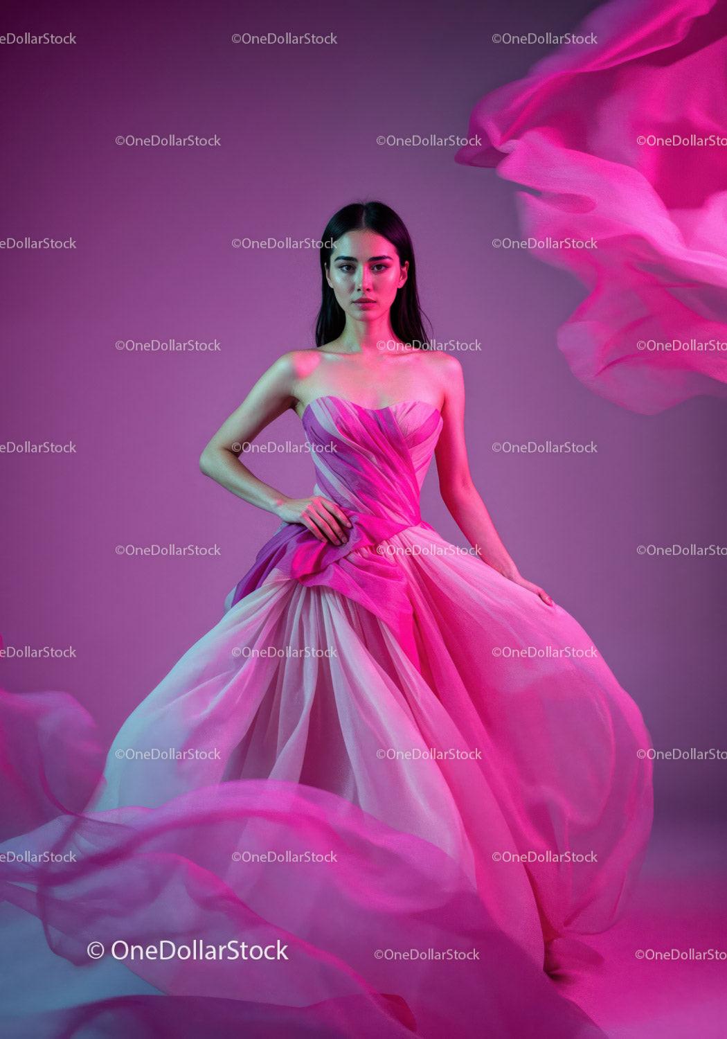 Elegant Female Model in Pink Dress with Vibrant Studio Lighting Stock Photo Bundle preview 11