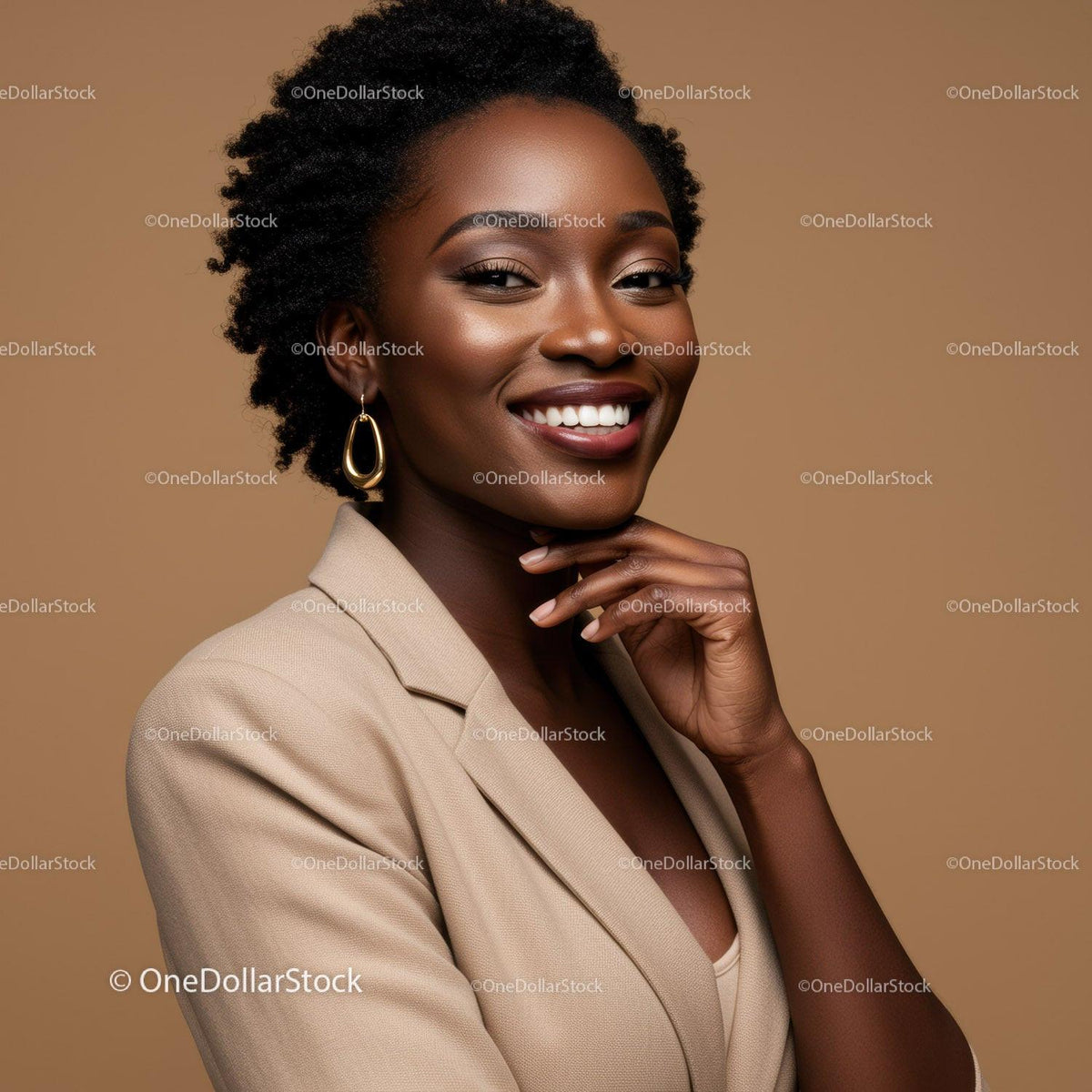 Elegant African American Woman with Beaming Smile in Studio Portrait