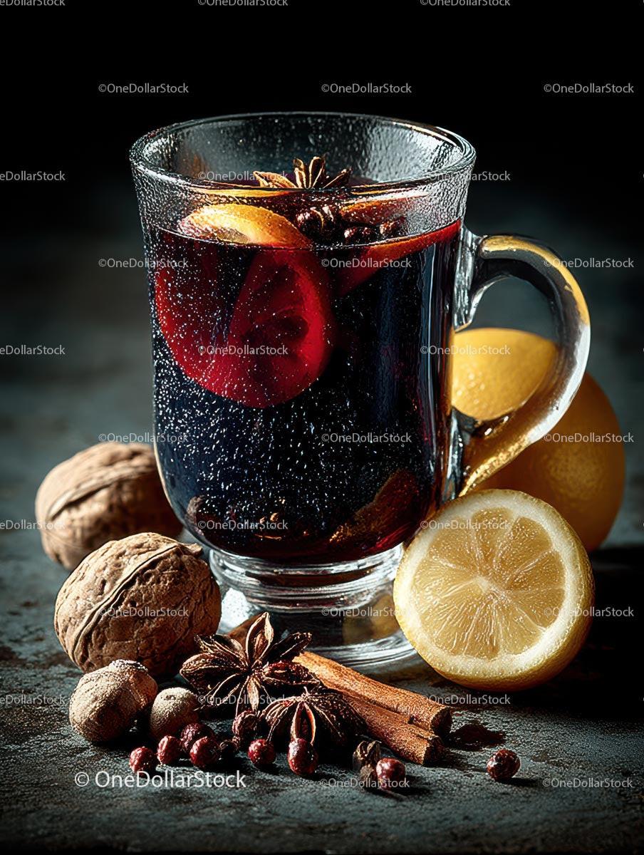 Delicious Mulled Wine with Spices and Citrus Ingredients Stock Photo Bundle preview 7