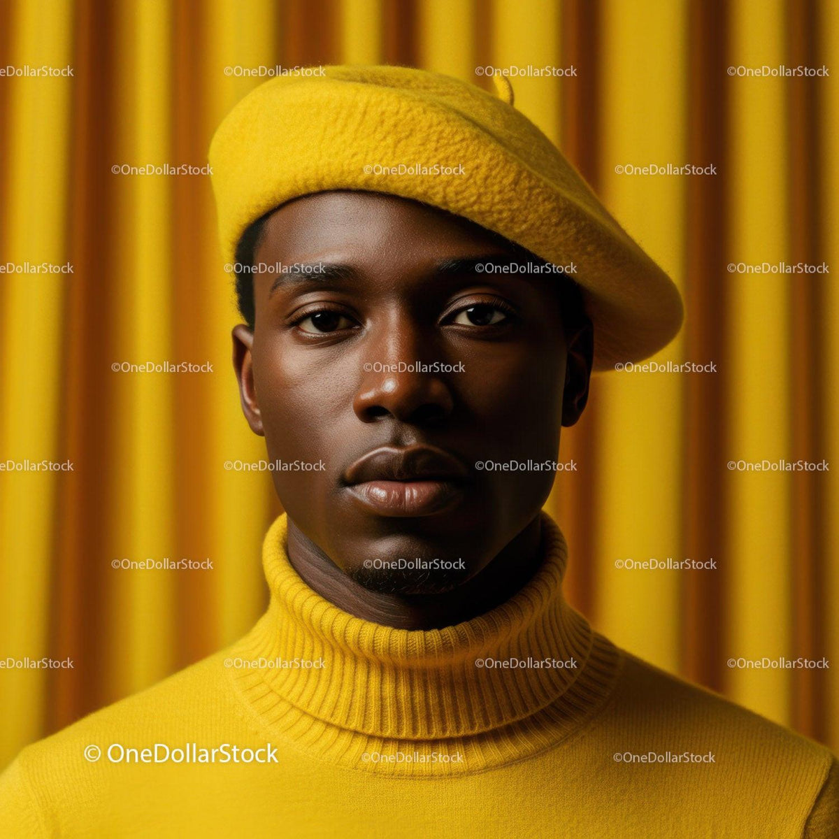 Confident man wearing yellow beret and sweater