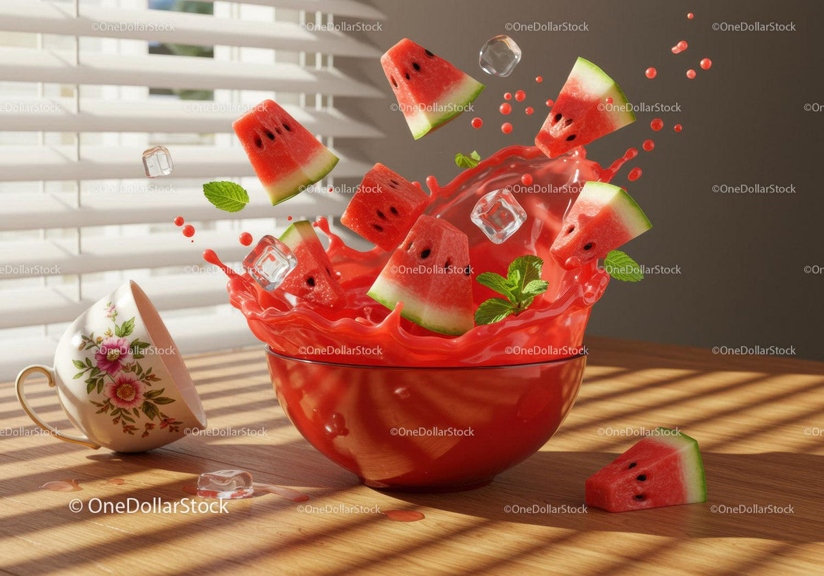Refreshing Watermelon Splash with Ice Cubes and Mint