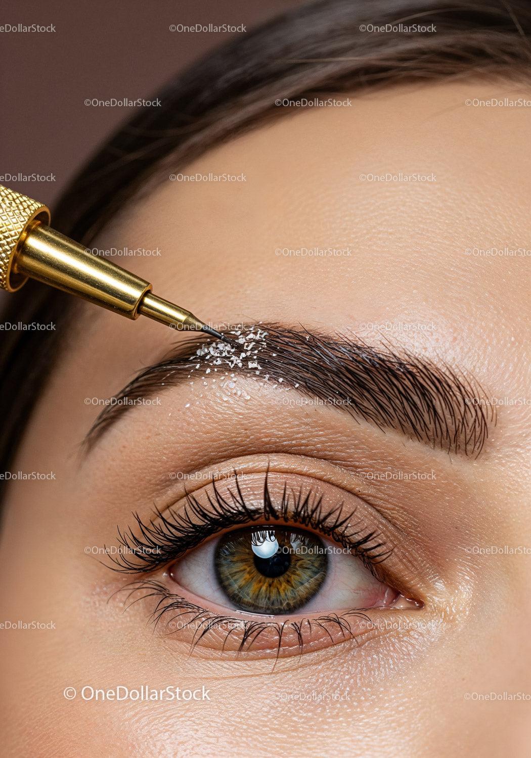 Close-Up of Eyebrow Microblading and Eye with Green Iris