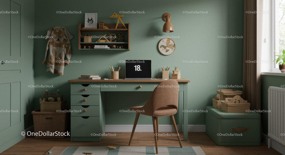 Child's Study Room with Wooden Desk and Cozy Decor