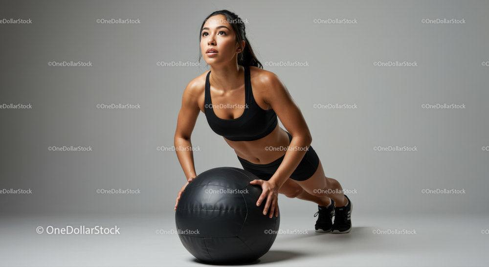 Athletic Woman Performing Plank Exercise with Stability Ball Stock Photo Bundle preview 8