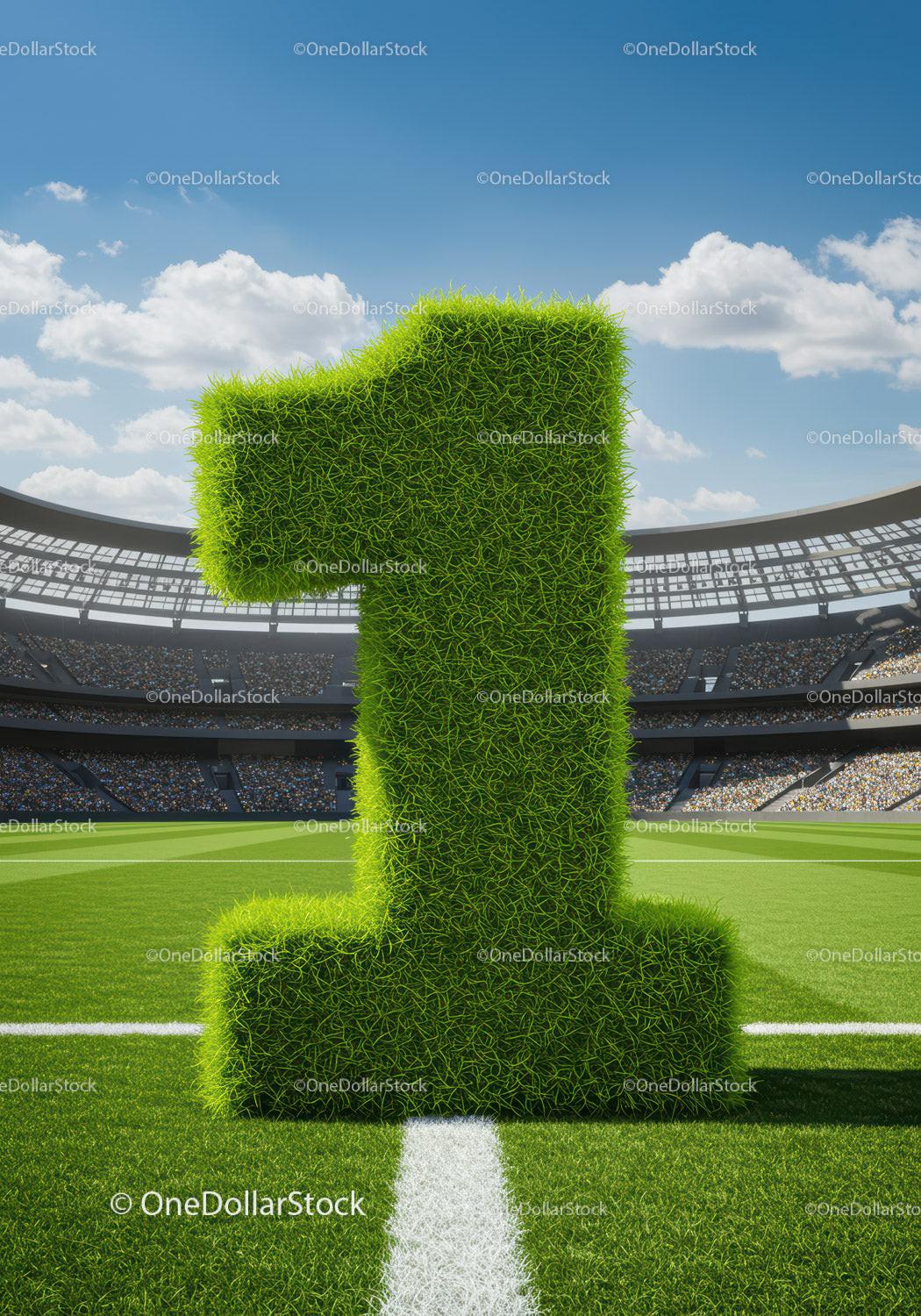 Green Grass Number One on Soccer Field with Crowd