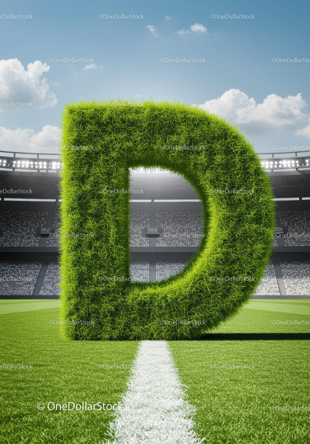 Large Grass Letter D on Football Stadium Field