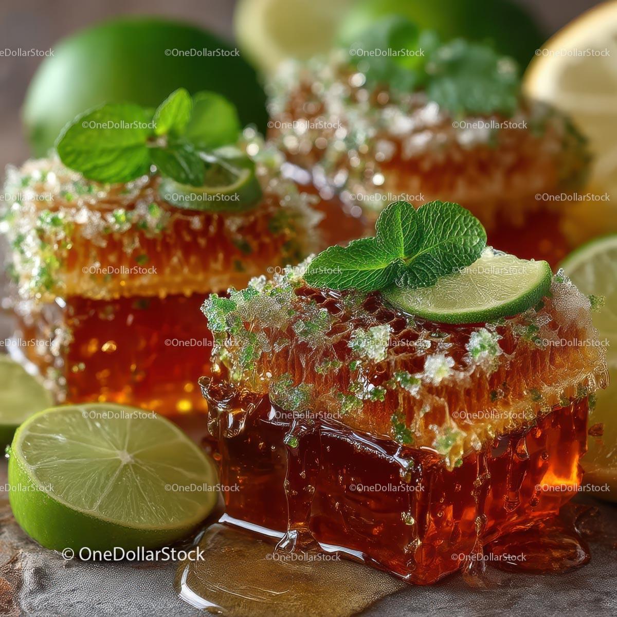 Delicious Honeycomb with Fresh Lime and Mint Leaves Stock Photo Bundle preview 28