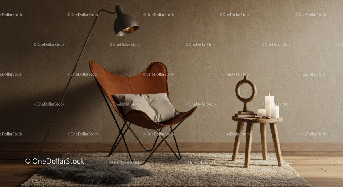 Cozy leather chair and candlelit wooden side table