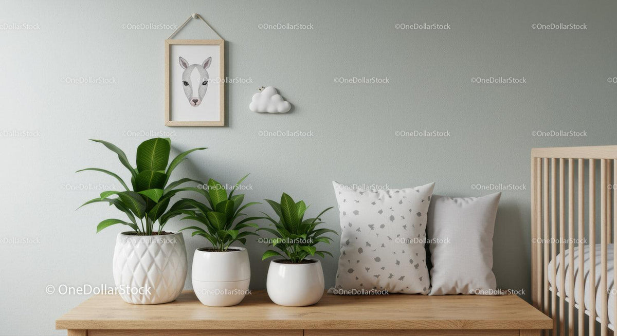 Cozy Bedroom with Green Plants and Modern Decorative Pillows