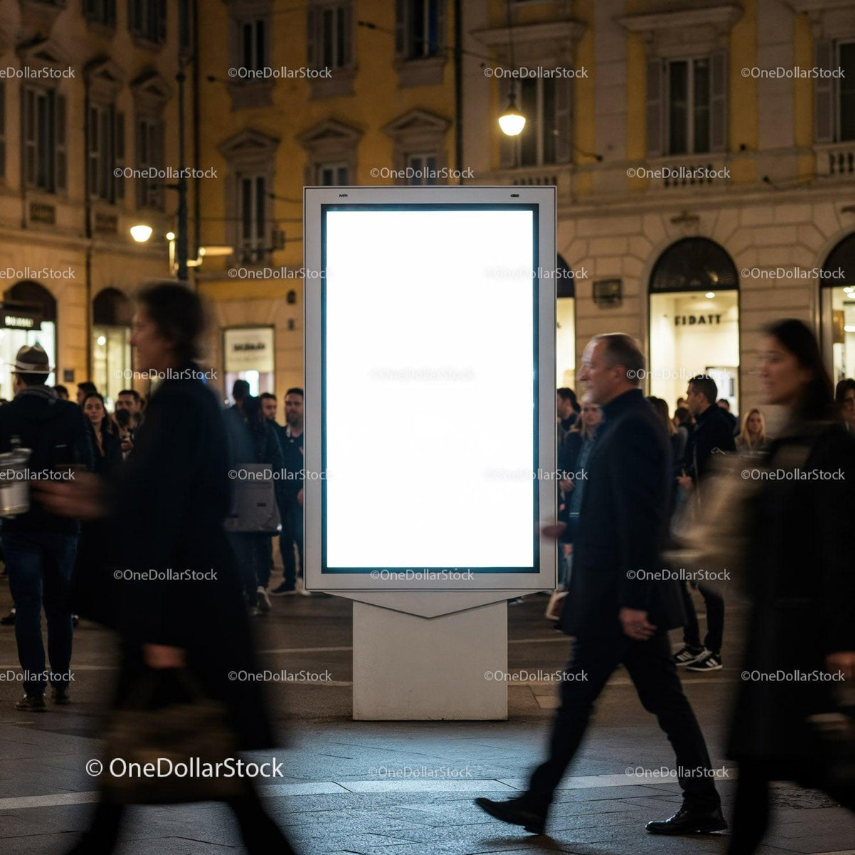 Urban Night Scene with Blank Digital Billboard and Pedestrians JPG Mockup Image preview