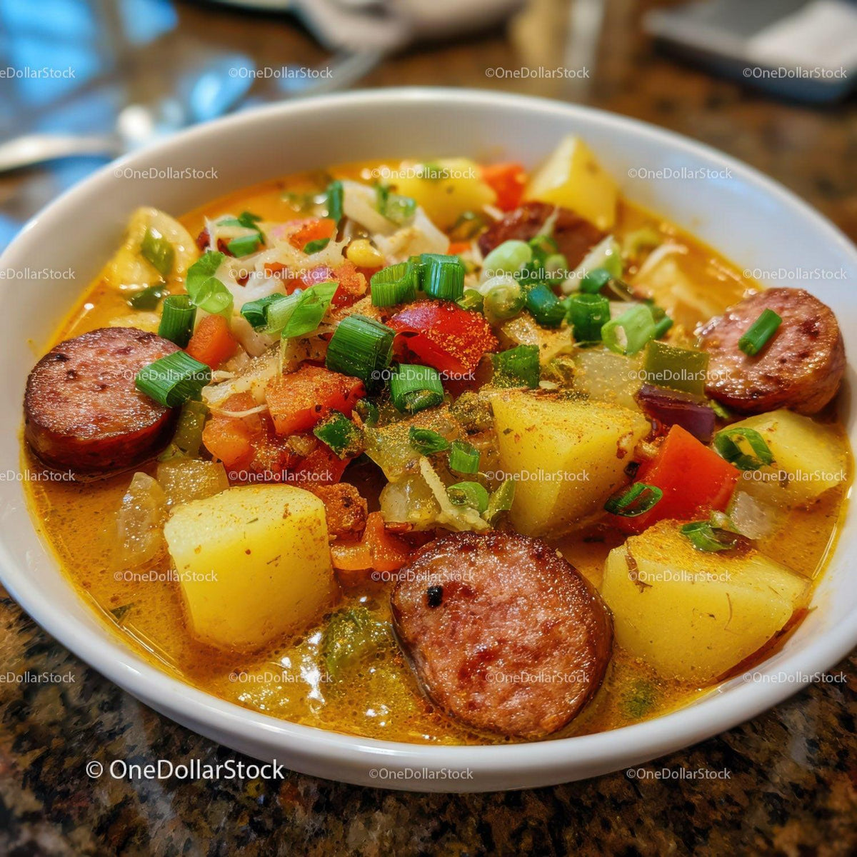 Hearty Sausage and Vegetable Soup with Potatoes and Carrots Stock Photo Bundle preview 23