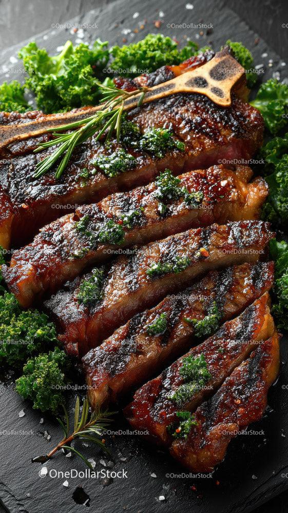 Grilled Beef Ribs with Fresh Green Herbs on Plate Stock Photo Bundle preview 38