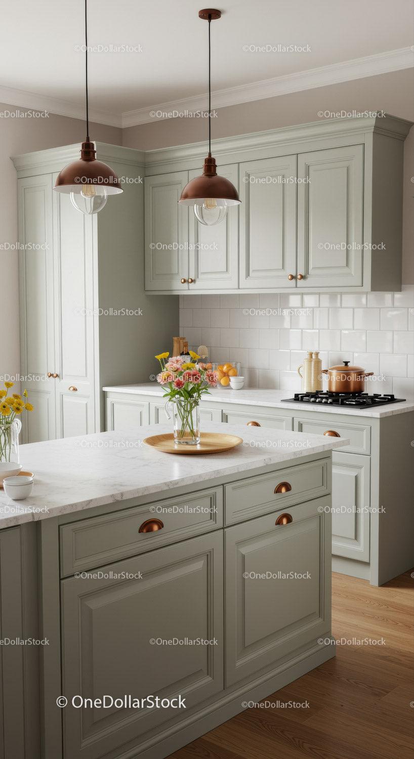 Bright Modern Kitchen with Pastel Cabinets and Copper Accents