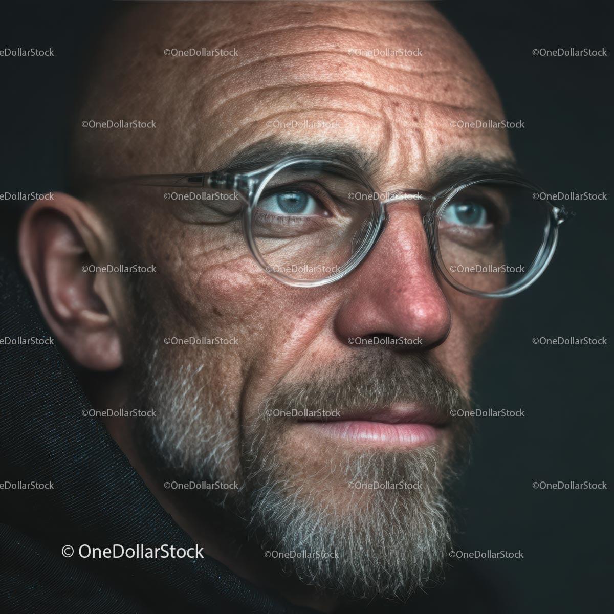 Mature Man with Glasses and a Thoughtful Expression in Portrait Stock Photo Bundle preview 17
