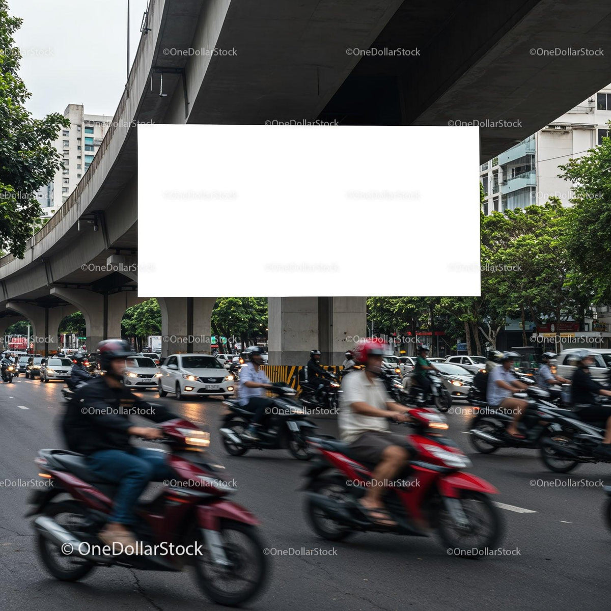 Busy Urban Street with Motorbikes and Cars in Motion JPG Mockup Image preview