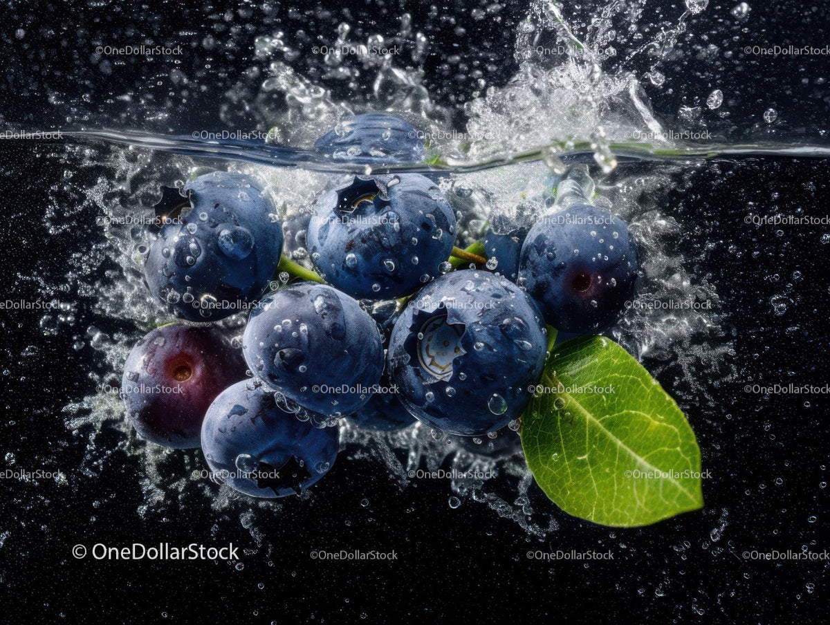 Blueberries Splashing in Water with Dynamic Movement and Refreshing Vibe